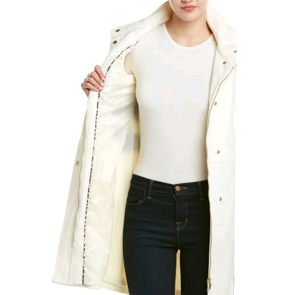 VIA SPIGA Women's White Ivory Faux Leather Stand Collar Coat Size 6 $350 - Picture 3 of 12